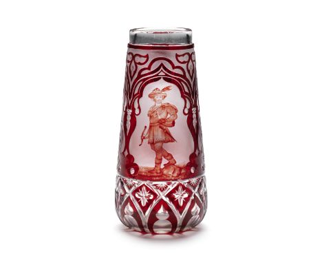 A Bohemian ruby-overlay and cameo cut tankard or stein by Franz Paul Zach, Munich, circa 1850-70Of tapering cylindrical form 