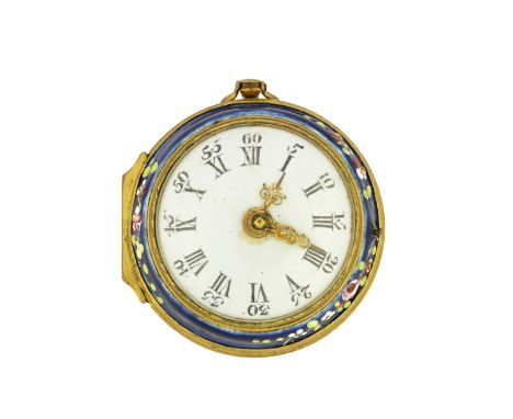 A rare South Staffordshire enamel bonbonniere, late eighteenth centuryIn the form of a pocket watch with a gilt metal hinge, 