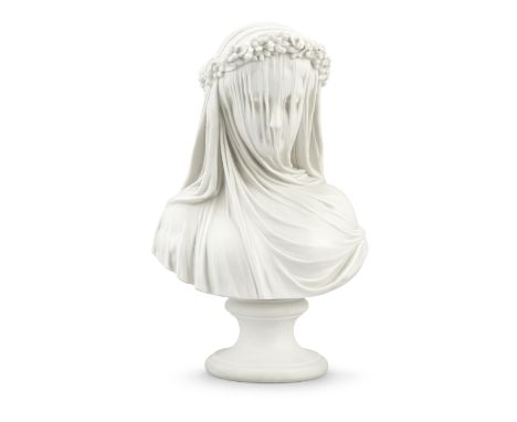 A Copeland parian bust of 'The Veiled Bride', circa 1861Modelled by Raffaele Monti, quarter-length, her head slightly bowed, 
