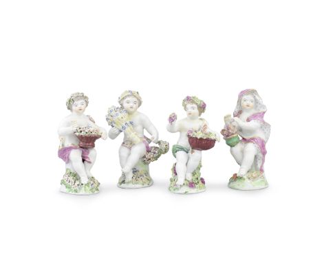 A set of four Derby figures of the Seasons, circa 1765Of large size and well-coloured, modelled as seated putti, Spring with 