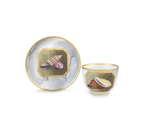 A Barr, Flight and Barr teacup and saucer, circa 1810Finely painted with octagonal panels of shells and seaweed, probably by 