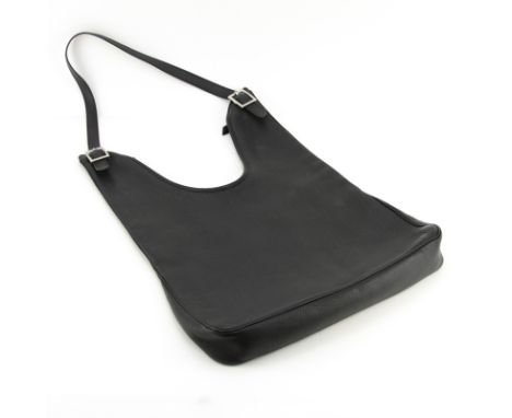 Hermès Black Clemence Leather Massai Bag. Fabric interior with zipper pocket. Labeled appropriately. Strap extension not incl