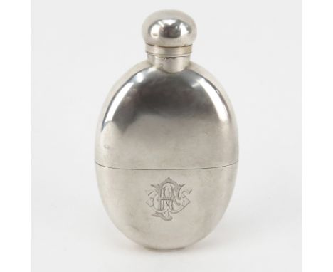 Antique W & G Neal Art Deco Sterling Silver Flask. Several English hallmarks on obverse side and hallmarks on interior bowl. 