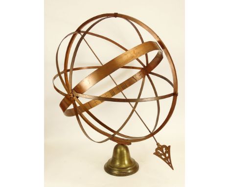 Large Vintage Seven (7) Ring Brass Sundial. Unsigned. A few screws missing, One band is slightly bent or in good Patinated Co