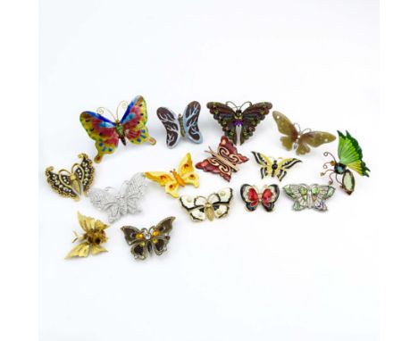 Collection of Fifteen (15) Fashion Butterfly Brooches decorated variously with enamel and faux gem stones. Vintage used condi