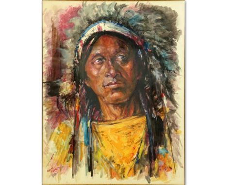 Attributed to: Nikolai Fechin, Russian (1881-1955) Watercolor on Paper, Portrait of Native American. Artist monogram N.F. low