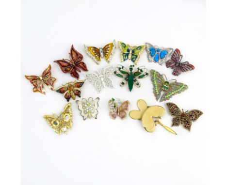 Collection of Fifteen (15) Fashion Butterfly Brooches variously with enamel and faux gem stones. Vintage used condition, some