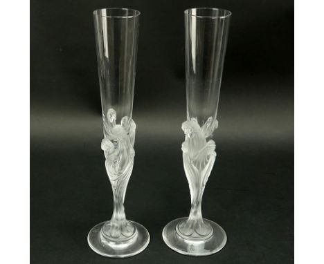 After: Romain "Erte" de Tirtoff (1892-1990) Pair of Cristallerie de Sevres Art Deco Style Champagne Flutes. Signed "Erte, Fra