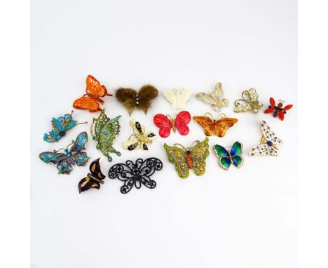 Collection of Seventeen (17) Fashion Butterfly Brooches variously with enamel and faux gem stones. Vintage used condition, so