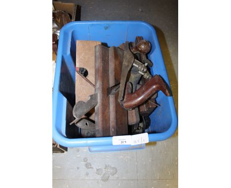 Box of woodworking tools, planes etc