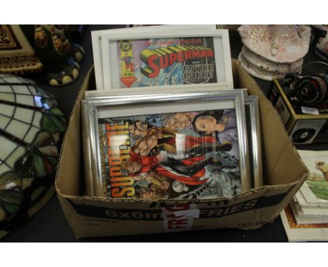 Box of framed Superman print and others