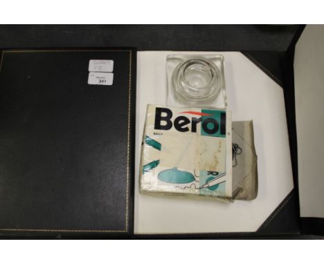 Vintage Blotter with Pen &amp; Glass Ink Stand