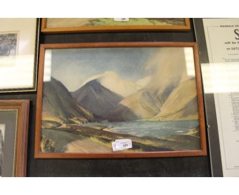 W. Heaton Cooper, colour print, Wind and Sun, Wastwater, framed, label verso