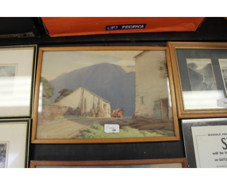 W. Heaton Cooper, colour print, A Lakeland Farm, Bassenthwaite, framed, label verso