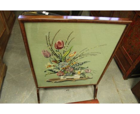Tapestry fire screen - mahogany frame