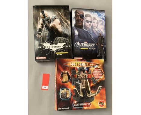 Three sci-fi related model kits: Dragon Marvel Avengers Nick Fury 1:9 scale; Dragon The Dark Knight Rises Bane 1:9 scale; Air