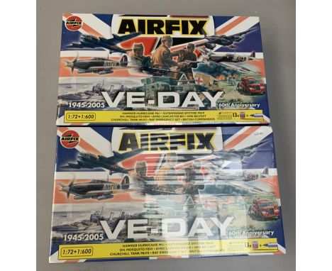 Two Airfix 10301 VE Day 60th Anniversary 1945-2005 sets, 1:72 and 1:600 scale. Both sealed.