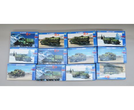 12 x Trumpeter (blue box) 1:72 scale military related plastic model kits. Unused.