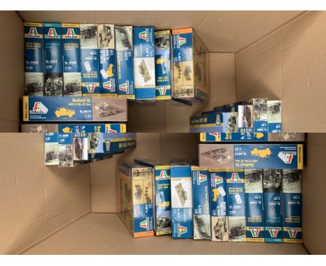 20 x Italeri 1:32, 1:35 and 1:72 scale plastic model kits, including military. Boxed, unstarted and complete.
