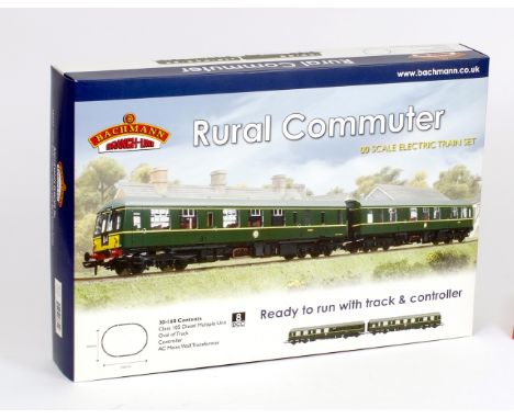 OO gauge. Bachmann 30-160 Rural Commuter electric train set, including: Class 105 DMU, track, controller and transformer. 