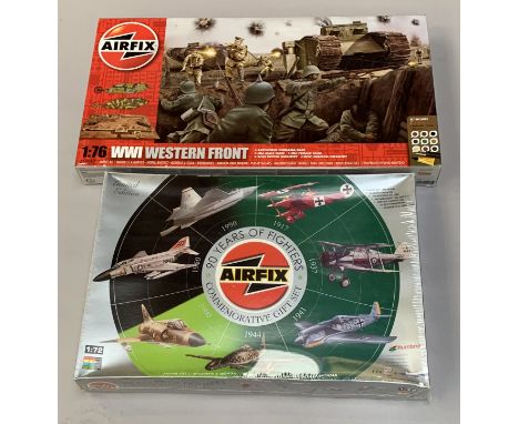 Two Airfix plastic model kits: A50060 WWI Western Front 1:76 scale; 08655 90 Years of Fighters 1:72 scale. All boxed, unstart