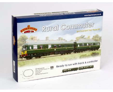 OO gauge. Bachmann 30-160 Rural Commuter electric train set, including: Class 105 DMU, track, controller and transformer. 