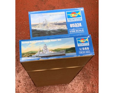 Two Trumpeter 1:350 scale plastic model kits: 05324 Battleship HMS Queen Elizabeth 1943; 05317 German Heavy Cruiser Admiral H