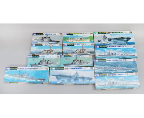 12 x Hasegawa Water Line Series 1:700 scale plastic model kits. Boxed, unstarted and complete.