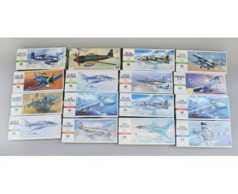 16 x Hasegawa 1:72 scale aircraft plastic model kits. Boxed, unstarted and complete. 