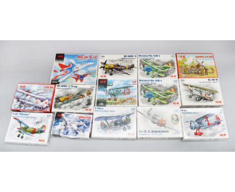 14 x ICM plastic model kits, all aircraft, 1:72 and 1:48 scale. Boxed, unstarted and complete.