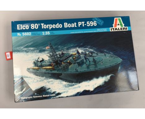 Italeri 5602 Elco 80' Torpedo Boat PT-596 1:35 scale plastic model kit. Boxed, unstarted and complete.