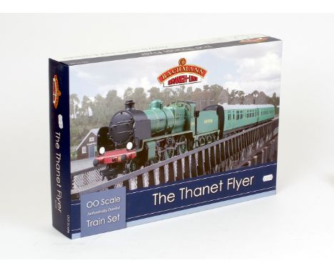 OO gauge. Bachmann 30-165 The Thanet Flyer train set, comprising: N Class 2-6-0 SR green '1854' locomotive; two bullied coach
