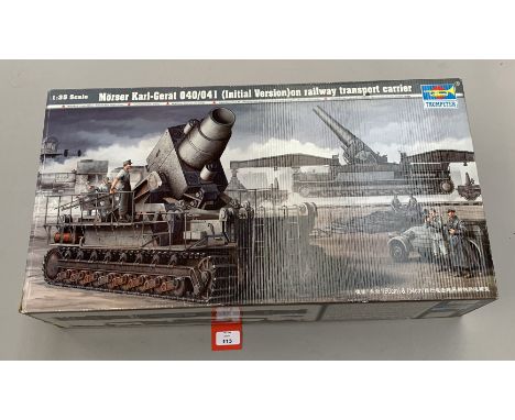 Trumpeter 00208 Morser Karl-Gerat 040-041 (Initial Version) on Railway Transport Carrier 1:35 scale plastic model kit. Boxed,