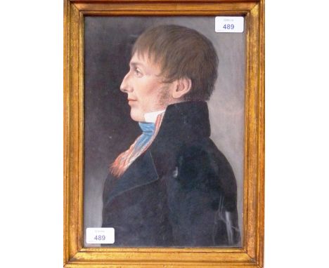19thC Continental SchoolProfile portrait of a gentleman, probably the Duke of Wellingtonpastels, the reverse bearing a label 