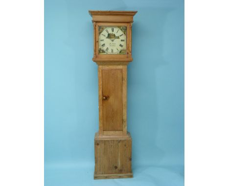 A 19thC pine Longcase Clock, the 30-hour single weight movement striking on a bell, square painted dial with Roman numerals a