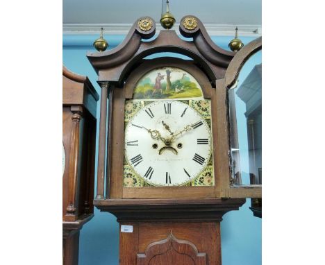 Pearce & Bounsall, an oak longcase clock, the 8-day two-train movement striking the hours on a bell, the arched painted dial 