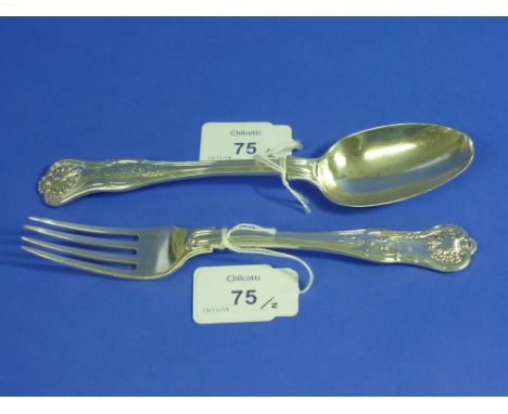 A Victorian silver Kings pattern Spoon and Fork set, hallmarked London, 1840, each engraved "Rose 1874", 7in (17.75cm) long, 