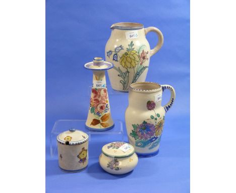 Honiton Pottery; A candle-stick decorated in Floral Bouquet design, 8in (20cm) high, impressed 'Honiton England' mark, togeth