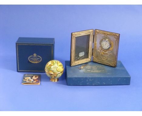 A Halcyon Days Enamelled Globe box, marked inside "Endangered species of the World" and "Oriana" (in original box, with ring 