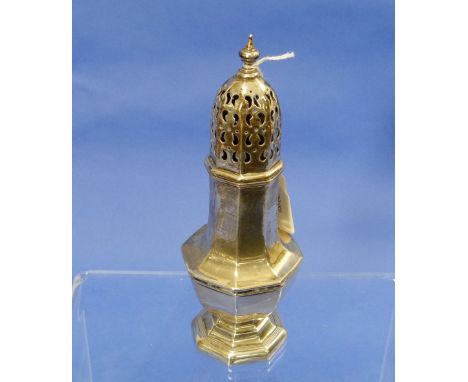 An Edwardian silver Sugar Caster, by William Hutton & Sons, hallmarked Birmingham, 1906, of octagonal baluster form, the pier