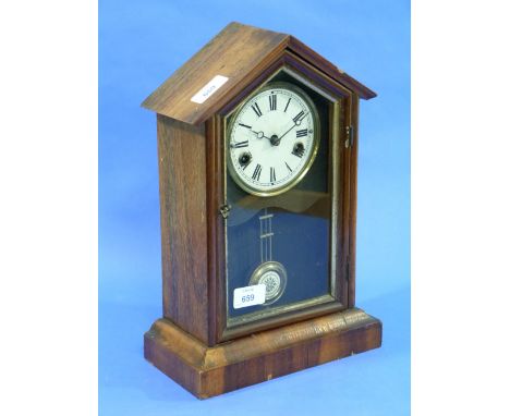 A 19thC American 'Shelf' Clock, with walnut case, 13½in (34.25cm) high.