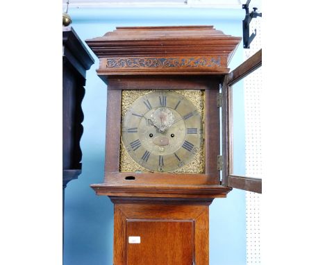 John Mercer, Hythe, an oak longcase clock, the 8-day two-train movement strking the hours on a bell, square brass dial with R