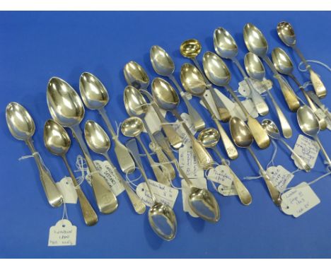 A George III silver Dessert Spoon, by William Bateman, hallmarked London, 1818, together with eighteen silver teaspoons, thre