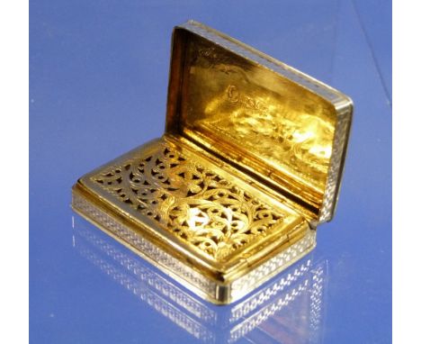A Victorian silver rectangular Vinaigrette, by Francis Clark, hallmarked Birmingham, 1840, with engine-turned decoration, the