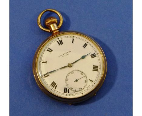 A 9ct gold J. W. Benson Pocket Watch, circa 1935, with Swiss 15 Jewels movement, the white enamel dial signed J. W. Benson, L
