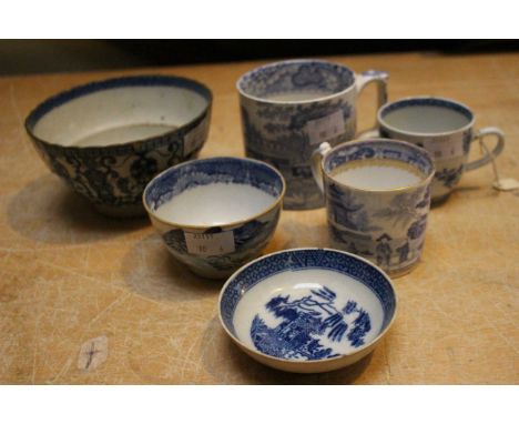 A collection of late 18th/ early 19th century blue and white ceramics to include Mason coffee can, coffee cup, late Spode mug