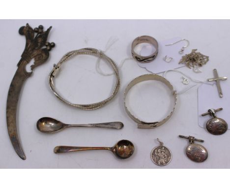 Selection of Sterling Silver Jewellery etc. To include a Silver Bracelet, a Child's Silver Christening Bangle, a Silver St.Ch