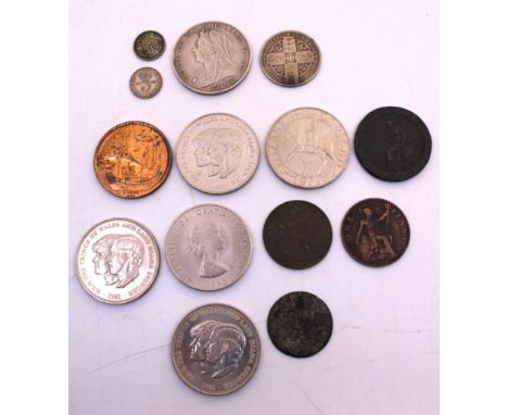 Small Group of Coins including 1899 Victorian Silver Crown, 1926 Three pence Coin and 1936 Three pence Coin.   