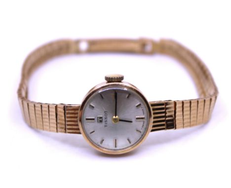 Ladies 9ct Yellow Gold Tissot Watch with 9ct Gold Watch Bracelet.  The watch face width including winder is approx. 18mm x 18