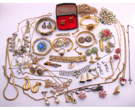 Joblot of Costume Jewellery.  To include a Rolled Gold Hinged Bangle, a Sterling Silver Cross Pendant on a fine Silver Chain,